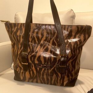 Mario Valentino Black and Brown Animal Print Tote